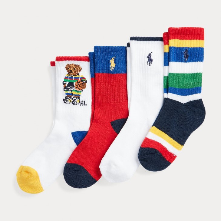 POLO RALPH LAUREN KIDS POLO BEAR CREW SOCK 4-PACK