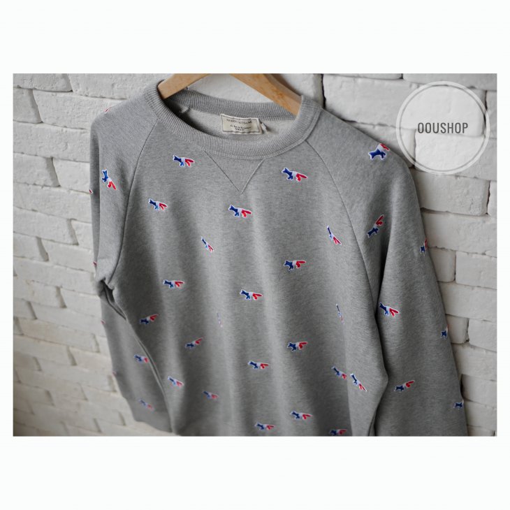 MAISON KITSUNE ALL-OVER TRICOLOR FOX EMBROIDERY SWEATSHIRT