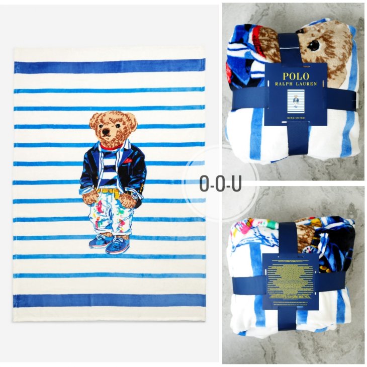 POLO RALPH LAUREN POLO BEAR STRIPED THROW BLANKET