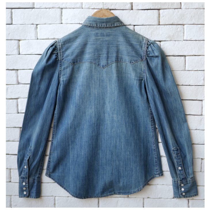 RALPH LAUREN DENIM PUFF SLEEVE WESTERN SHIRT