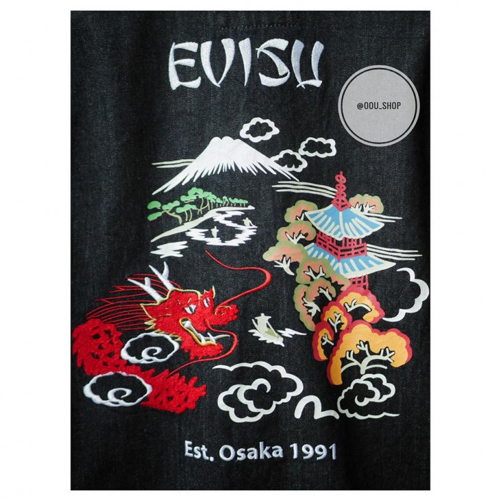 EVISU DRAGON EMBROIDERED TWO TONE DENIM JACKET