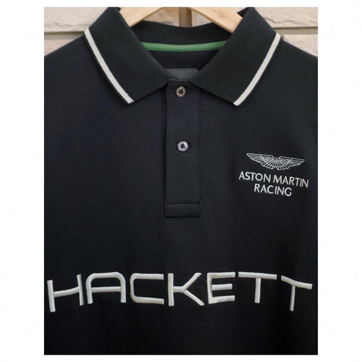 HACKETT ASTON MARTIN RACING Duo-tone cotton-blend short-sleeved polo shirt