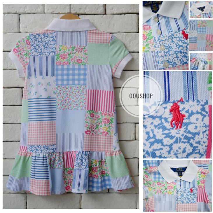 POLO RALPH LAUREN MULTI PATCHWORK KIDS STRETCH POLO DRESS
