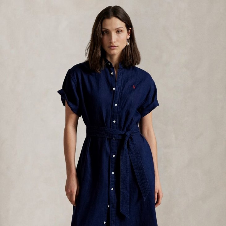 POLO RALPH LAUREN LINEN SHORT SLEEVE SHIRTDRESS