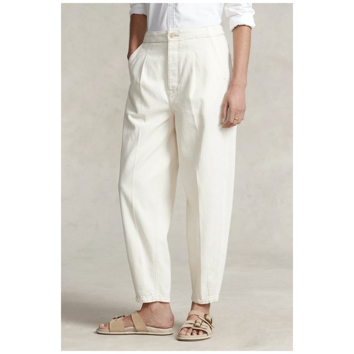 POLO RALPH LAUREN PLEATED COTTON HERRINGBONE PANT