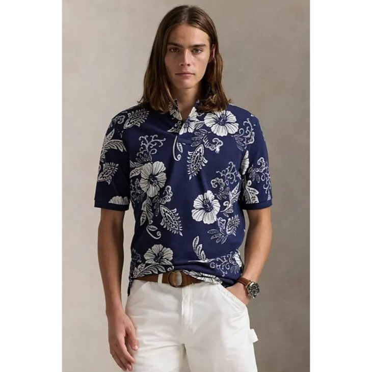 POLO RALPH LAUREN HIBISCUS-PRINT MESH POLO SHIRT