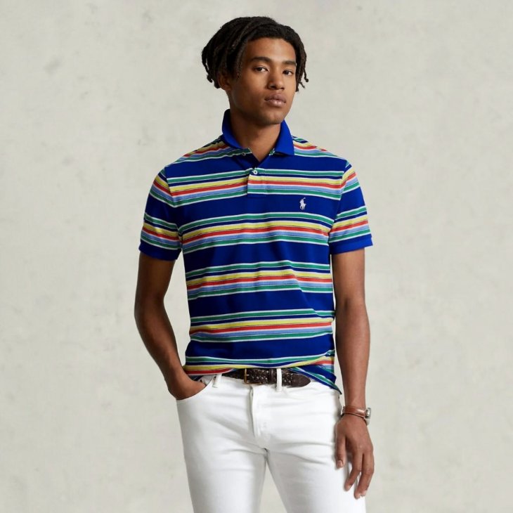 POLO RALPH LAUREN CUSTOM SLIM FIT STRIPED MESH POLO SHIRT