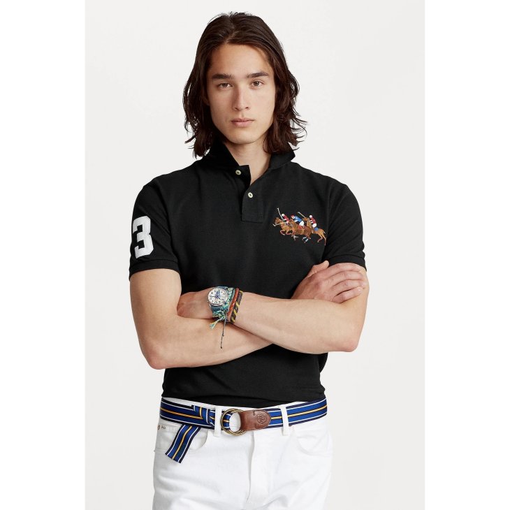 POLO RALPH LAUREN CUSTOM SLIM FIT TRIPLE PONY POLO SHIRT