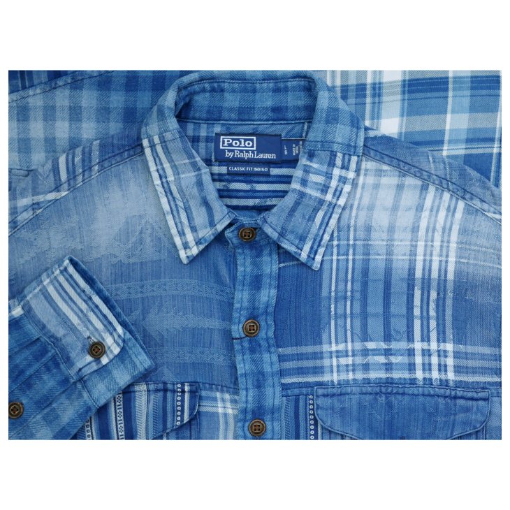 POLO RALPH LAUREN CLASSIC FIT INDIGO PATCHWORK WORKSHIRT