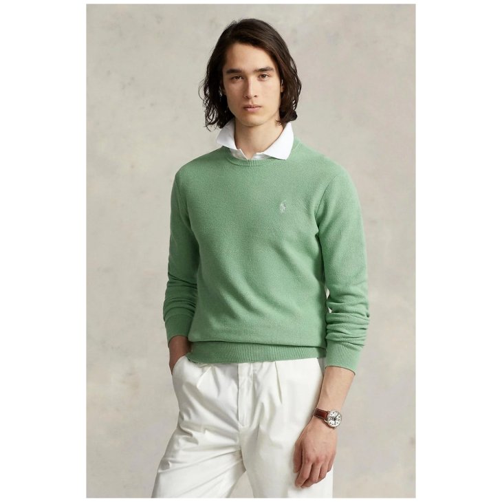 POLO RALPH LAUREN MESH KNIT COTTON CREWNECK SWEATER