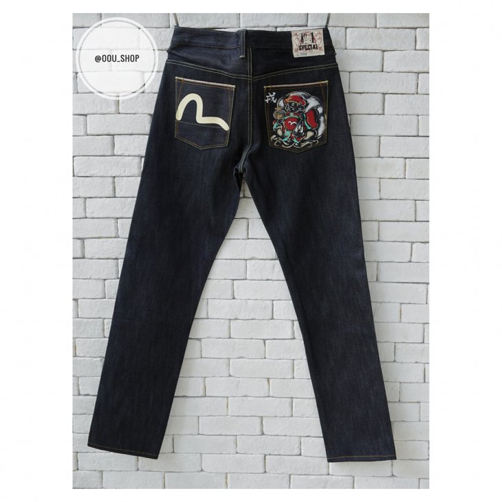 EVISU SLIM-FIT SELVEDGE DENIM JEANS WITH HAND-PAINTED SEAGUL