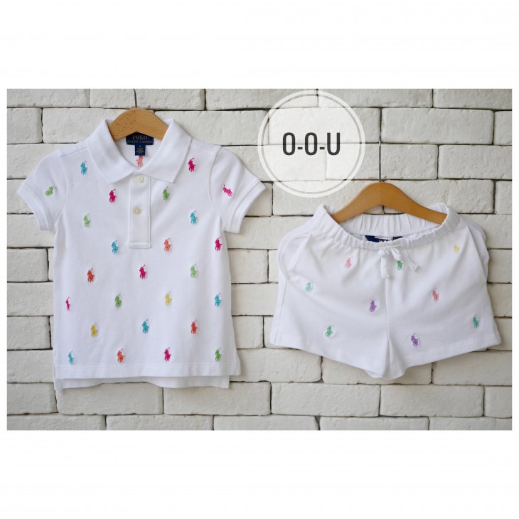 POLO RALPH LAUREN ALLOVER PONY KIDS COTTON MESH POLO SHIRT