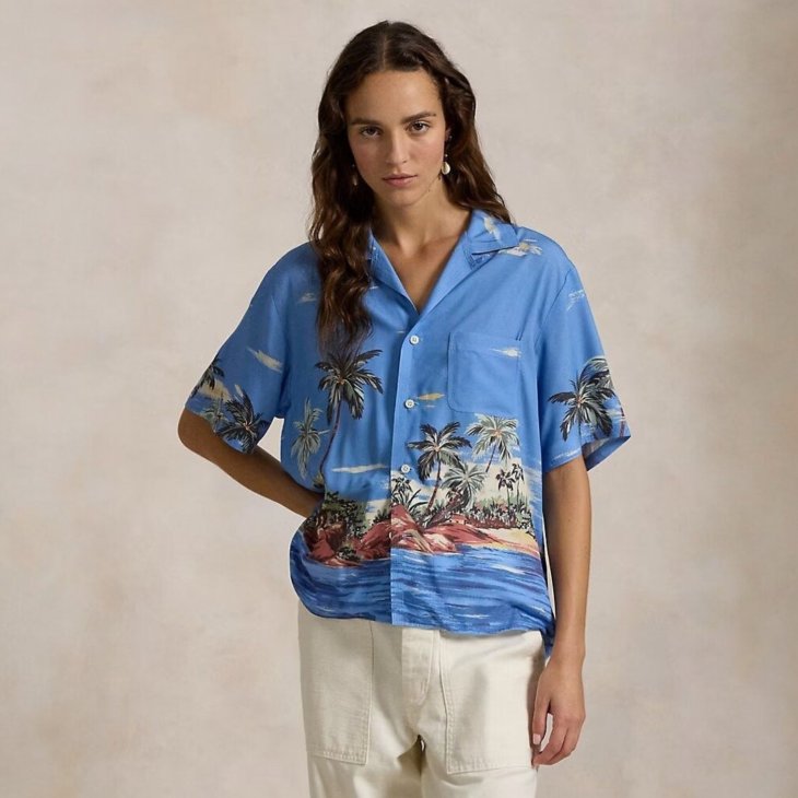 POLO RALPH LAUREN WOMEN TROPICAL-PRINT CAMP SHIRT