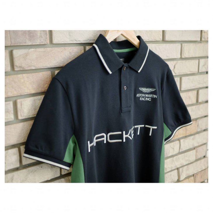 HACKETT ASTON MARTIN RACING Duo-tone cotton-blend short-sleeved polo shirt
