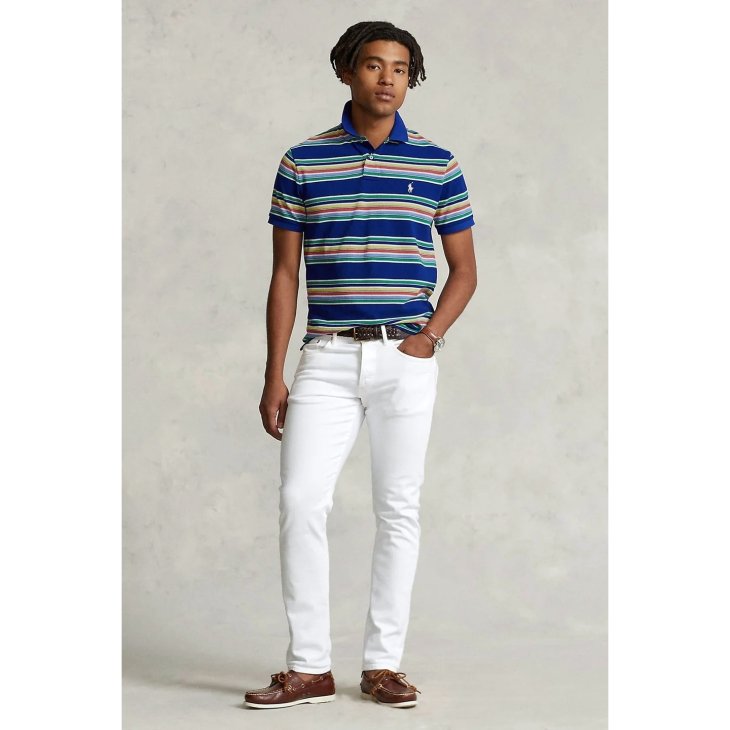 POLO RALPH LAUREN CUSTOM SLIM FIT STRIPED MESH POLO SHIRT