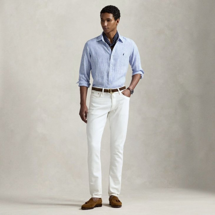 POLO RALPH LAUREN CUSTOM FIT STRIPED LINEN SHIRT