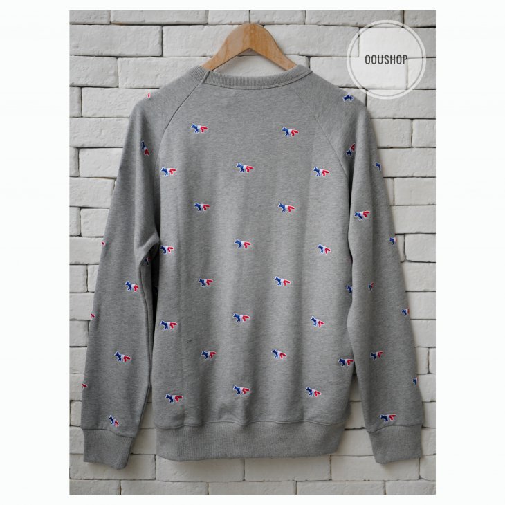 MAISON KITSUNE ALL-OVER TRICOLOR FOX EMBROIDERY SWEATSHIRT