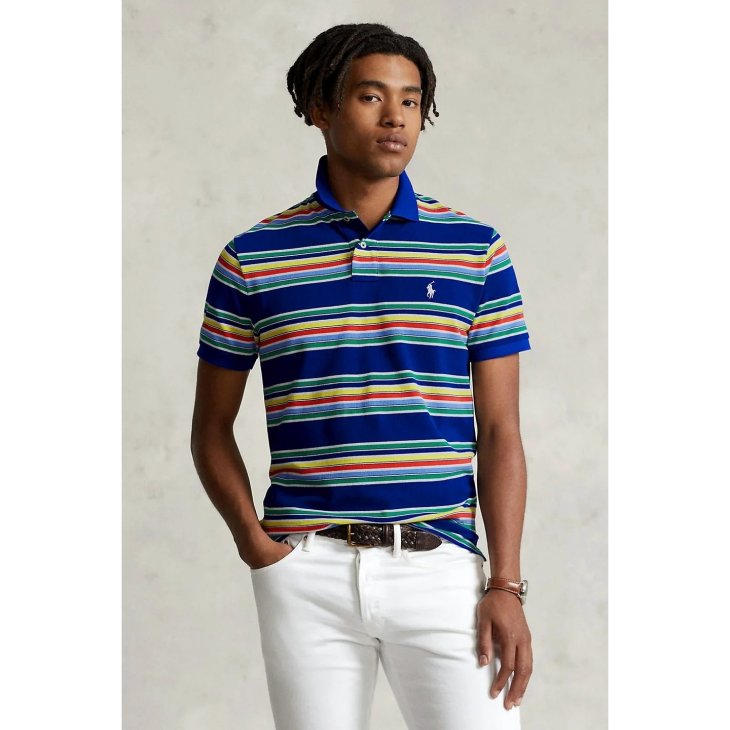 POLO RALPH LAUREN CUSTOM SLIM FIT STRIPED MESH POLO SHIRT