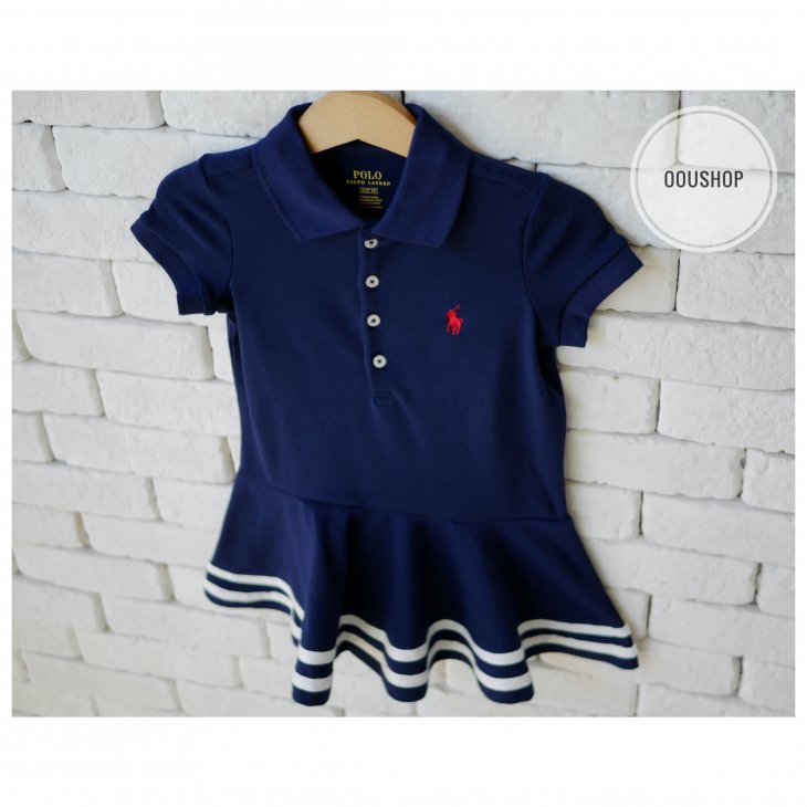 POLO RALPH LAUREN KIDS STRIPED STRETCH MESH POLO DRESS