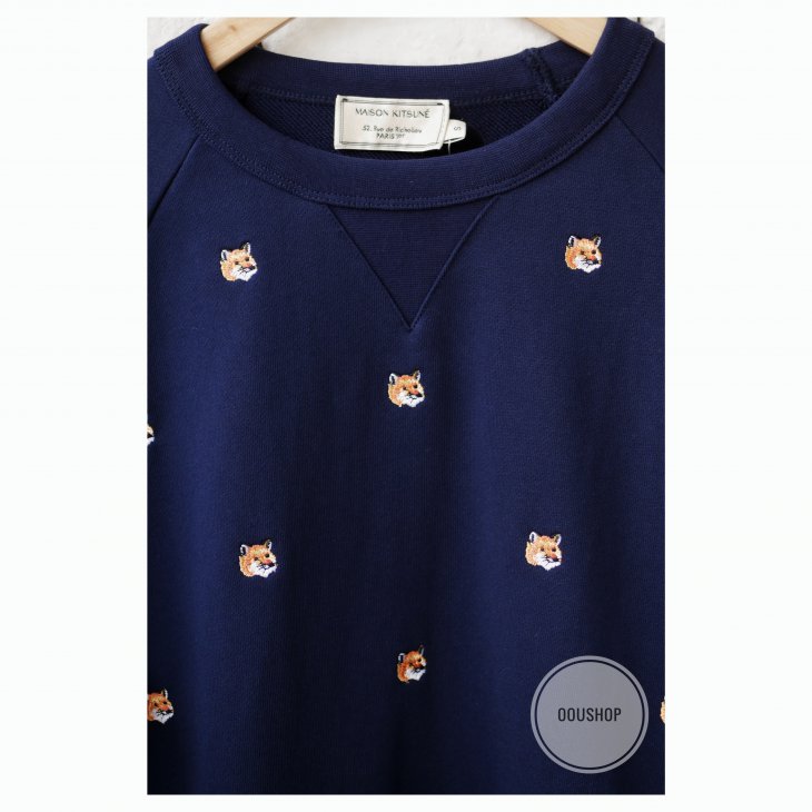 MAISON KITSUNÉ ALL-OVER FOX HEAD EMBROIDERY CREW SWEAT