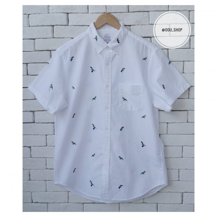 J.CREW Stretch short-sleeve American Pima cotton oxford shirt with Bird embroidery