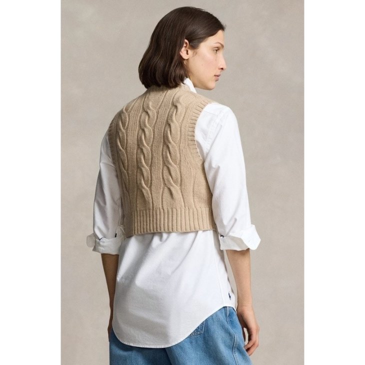 POLO RALPH LAUREN WOMEN CROPPED CABLE WOOL-CASHMERE SWEATER