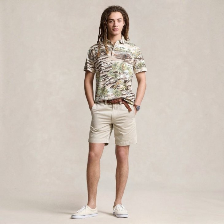 POLO RALPH LAUREN CLASSIC FIT BEACH-PRINT MESH POLO SHIRT