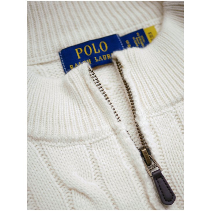 POLO RALPH LAUREN CABLE KNIT COTTON QUARTER ZIP SWEATER