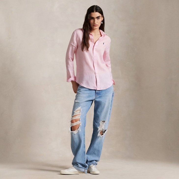 POLO RALPH LAUREN WOMEN CLASSIC FIT COTTON-LINEN SHIRT