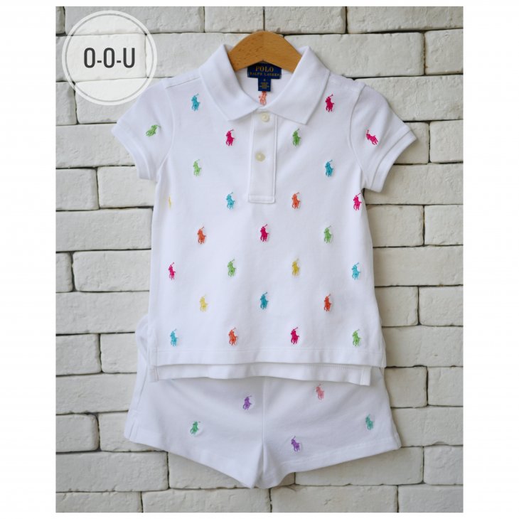 POLO RALPH LAUREN ALLOVER PONY KIDS COTTON MESH POLO SHIRT
