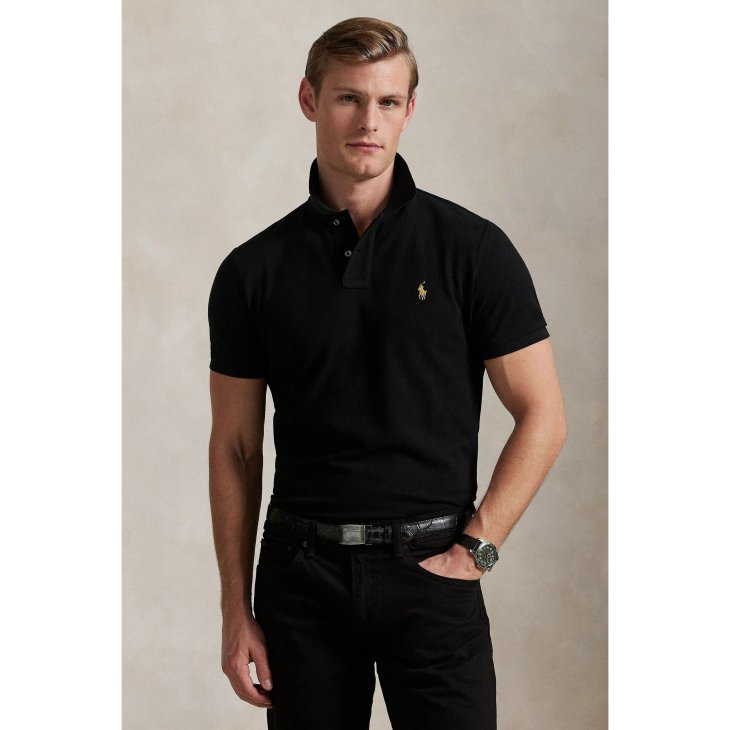 POLO RALPH LAUREN CUSTOM SLIM FIT PLAID TRIM MESH POLO SHIRT