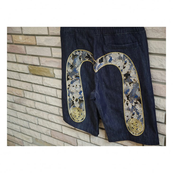 EVISU DAICOCK EMBROIDERY DENIM SHORTS