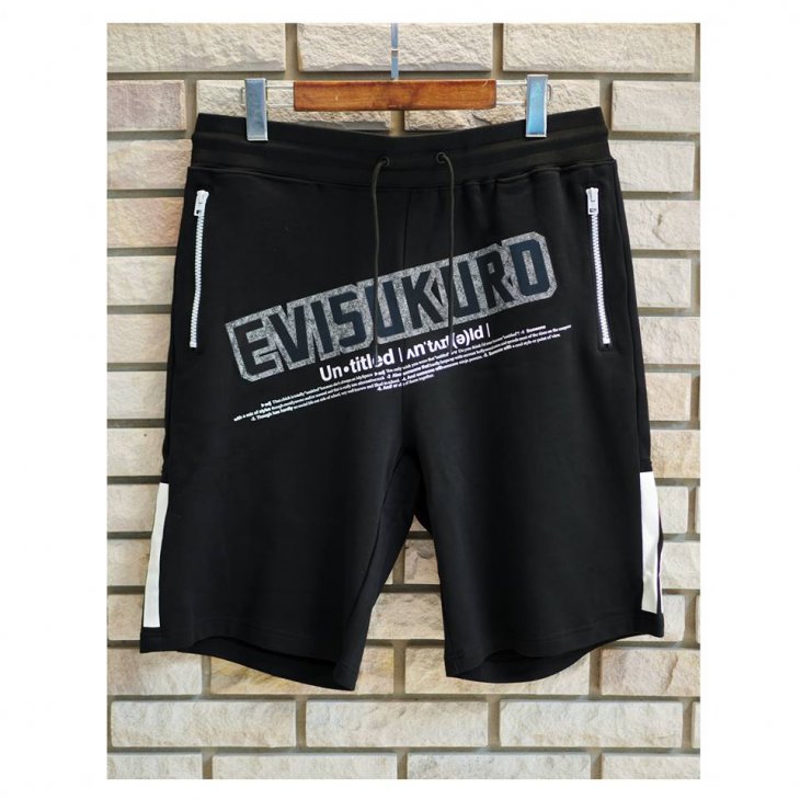EVISUKURO Sweat Shorts with Logo Flock Print