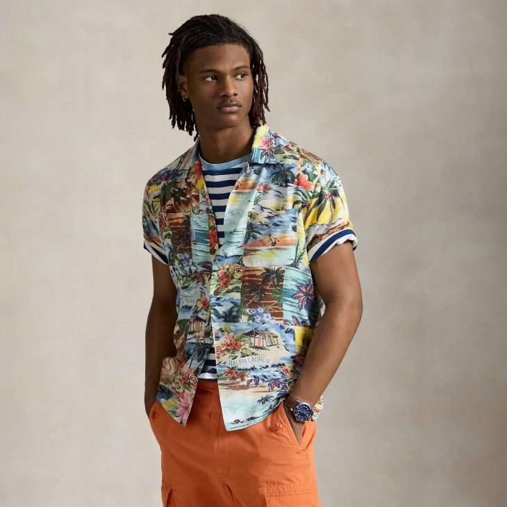 POLO RALPH LAUREN CLASSIC FIT PATCHWORK PRINT CAMP SHIRT