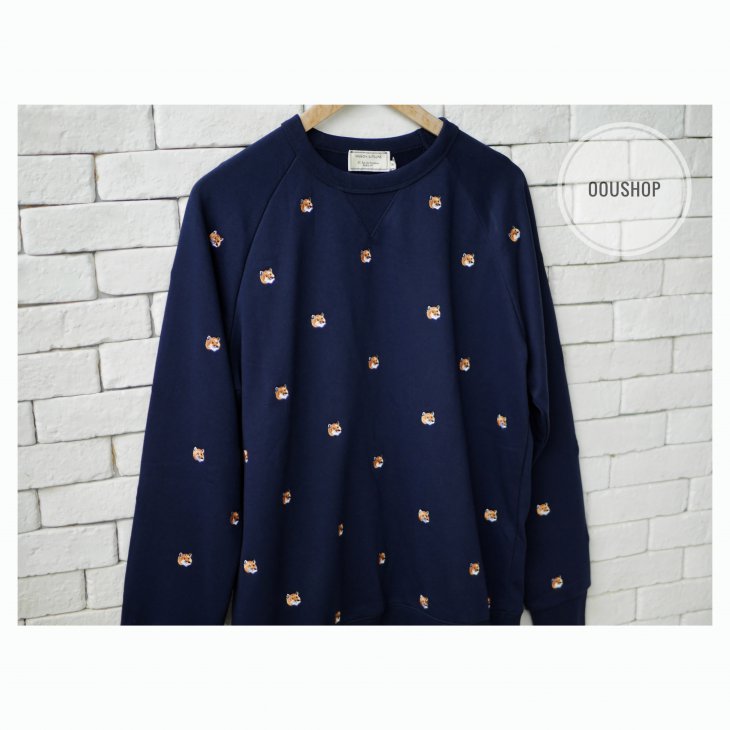 MAISON KITSUNÉ ALL-OVER FOX HEAD EMBROIDERY CREW SWEAT