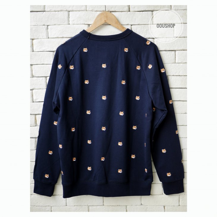 MAISON KITSUNÉ ALL-OVER FOX HEAD EMBROIDERY CREW SWEAT