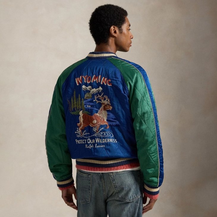 POLO RALPH LAUREN EMBROIDERED SATIN FLIGHT JACKET