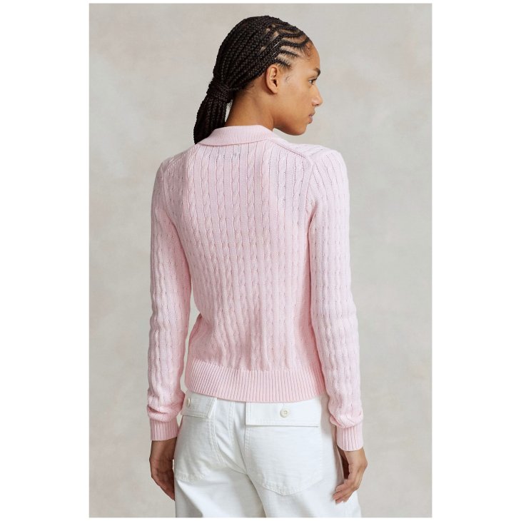 POLO RALPH LAUREN CABLE KNIT COTTON POLO CARDIGAN