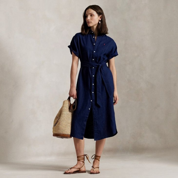 POLO RALPH LAUREN LINEN SHORT SLEEVE SHIRTDRESS