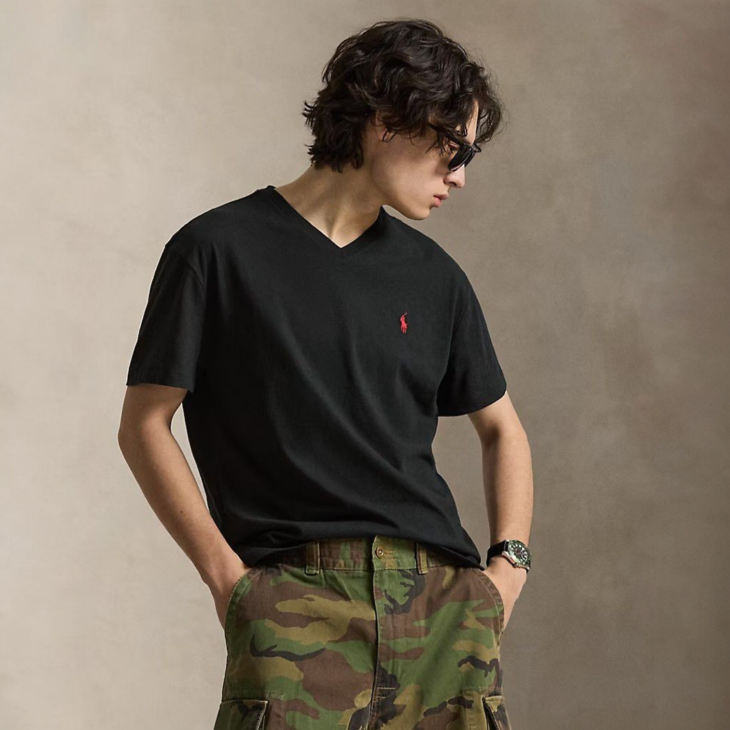 POLO RALPH LAUREN CUSTOM SLIM FIT JERSEY V-NECK T-SHIRT