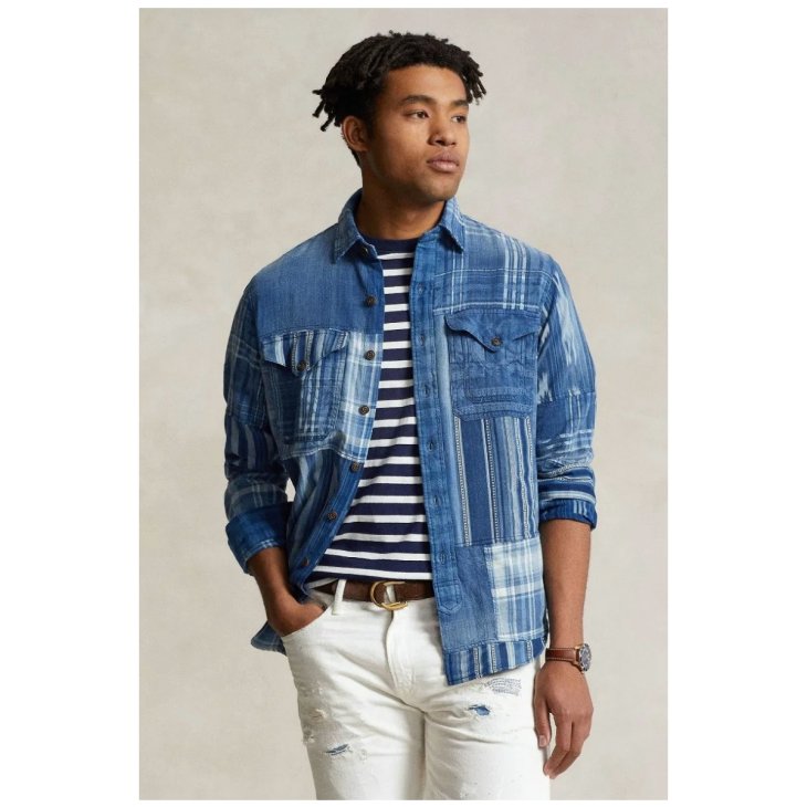 POLO RALPH LAUREN CLASSIC FIT INDIGO PATCHWORK WORKSHIRT