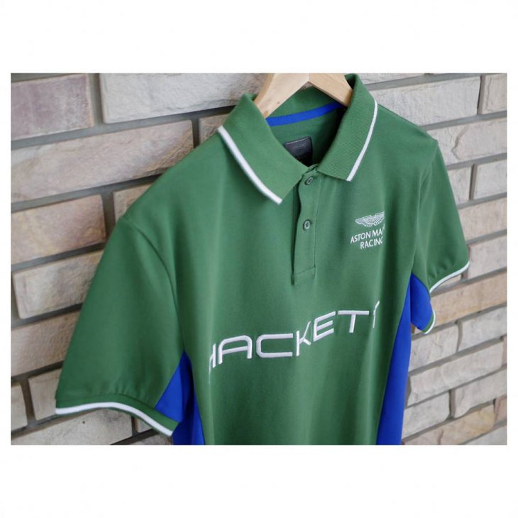 HACKETT ASTON MARTIN RACING Duo-tone cotton-blend short-sleeved polo shirt