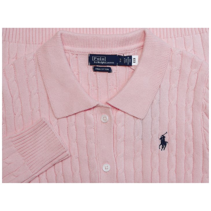 POLO RALPH LAUREN CABLE KNIT COTTON POLO CARDIGAN