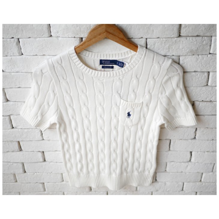 ️POLO RALPH LAUREN WOMEN CABLE-KNIT COTTON SHORT-SLEEVE SWEATER