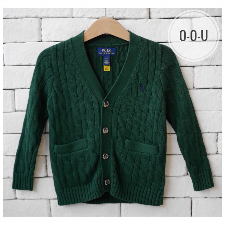 POLO RALPH LAUREN KIDS CABLE-KNIT COTTON V-NECK CARDIGAN