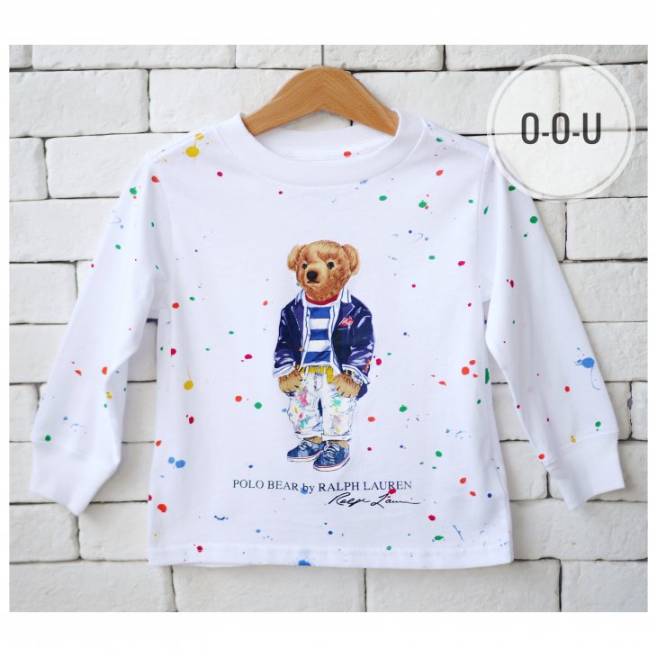 POLO RALPH LAUREN POLO BEAR KIDS PAINT SPLATTER LONG-SLEEVE T-SHIRT