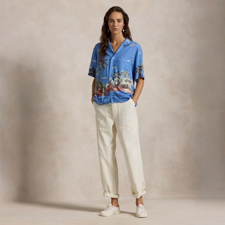 POLO RALPH LAUREN WOMEN TROPICAL-PRINT CAMP SHIRT