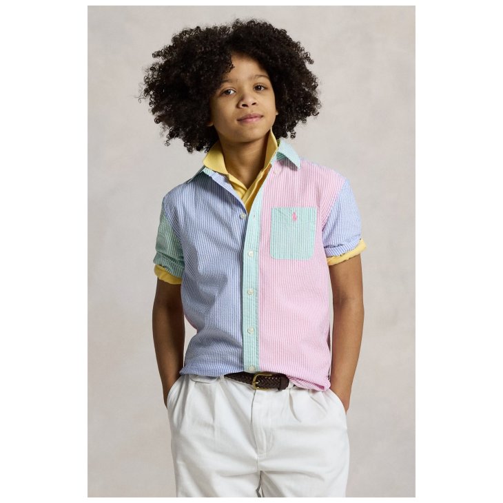POLO RALPH LAUREN BOYS STRIPED COTTON SEERSUCKER FUN SHIRT