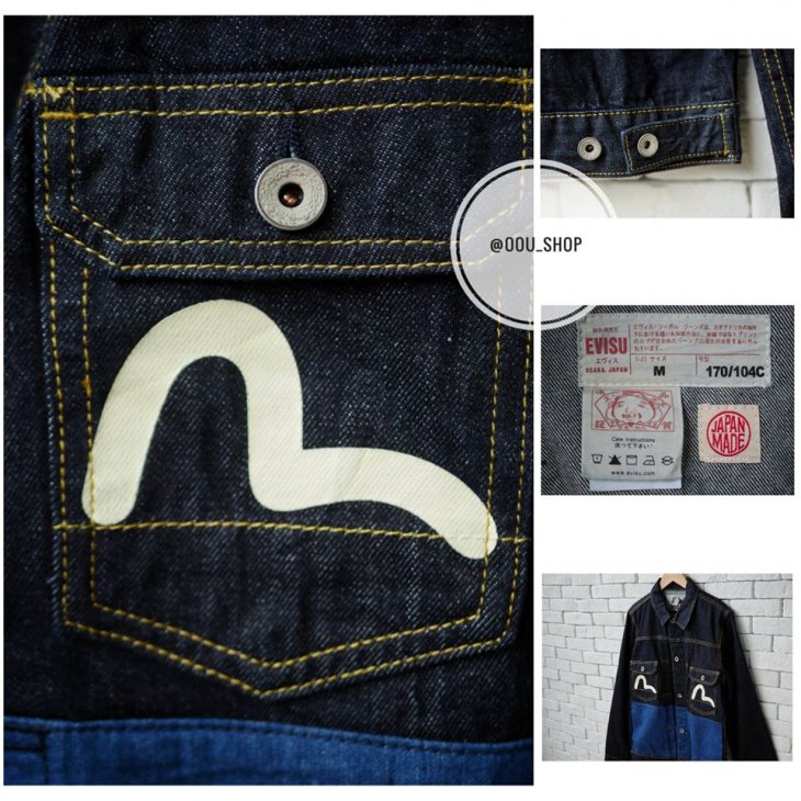 EVISU DRAGON EMBROIDERED TWO TONE DENIM JACKET