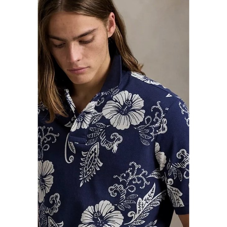 POLO RALPH LAUREN HIBISCUS-PRINT MESH POLO SHIRT